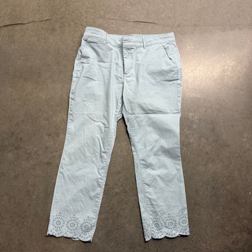 Loft Womens Light Blue Eyelet Scallop Hem Crop Chino Pants Size 14
